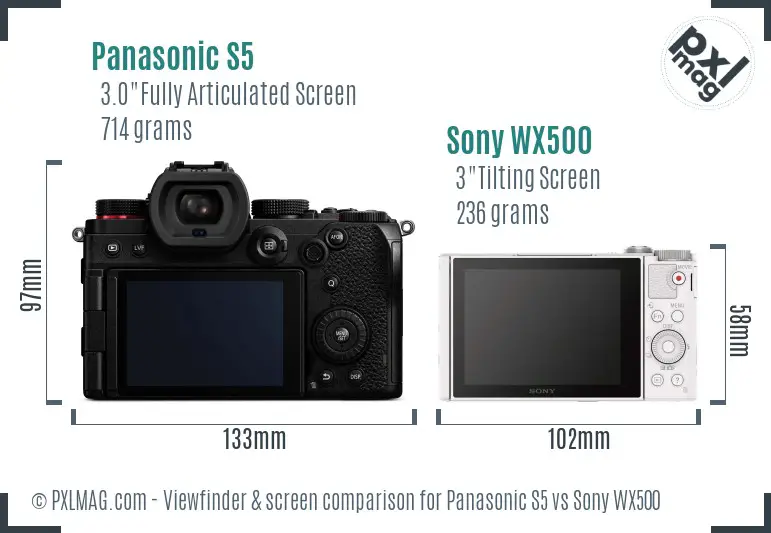 Panasonic S5 vs Sony WX500 Screen and Viewfinder comparison