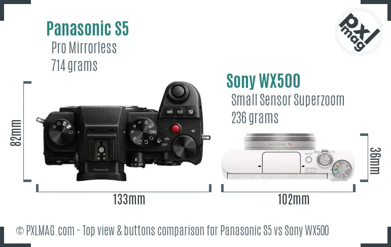 Panasonic S5 vs Sony WX500 top view buttons comparison