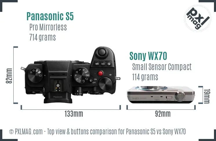 Panasonic S5 vs Sony WX70 top view buttons comparison