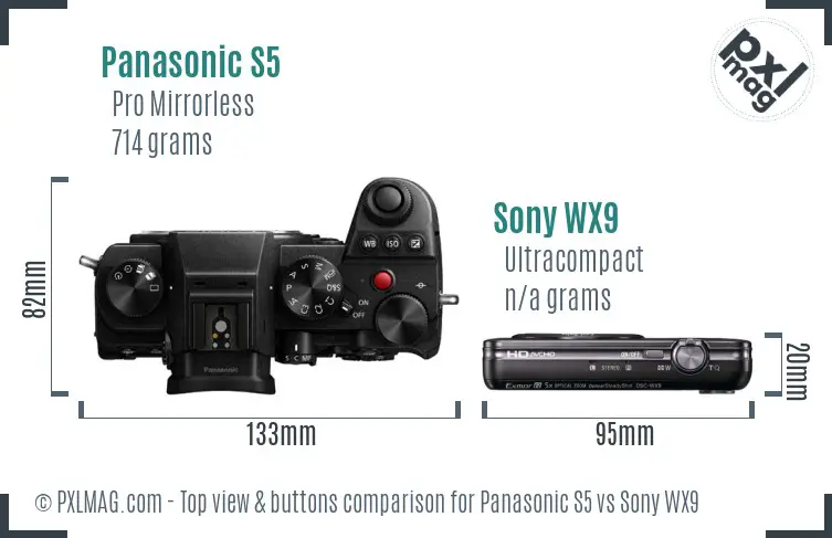 Panasonic S5 vs Sony WX9 top view buttons comparison