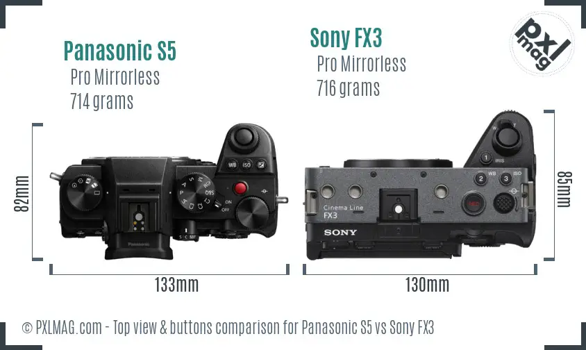 Panasonic S5 vs Sony FX3 top view buttons comparison