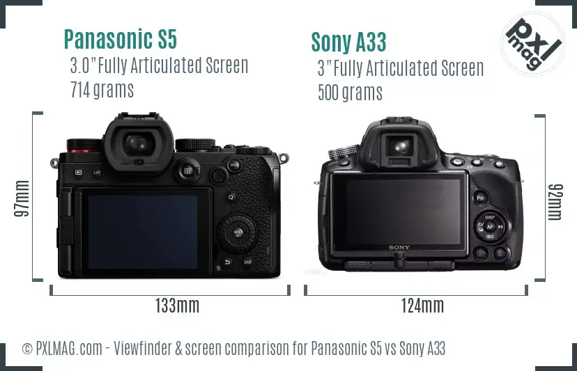 Panasonic S5 vs Sony A33 Screen and Viewfinder comparison