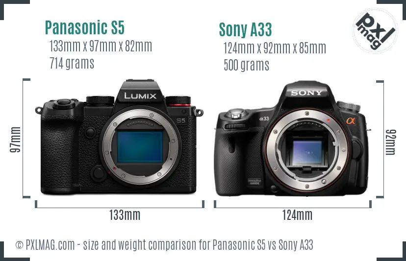 Panasonic S5 vs Sony A33 size comparison