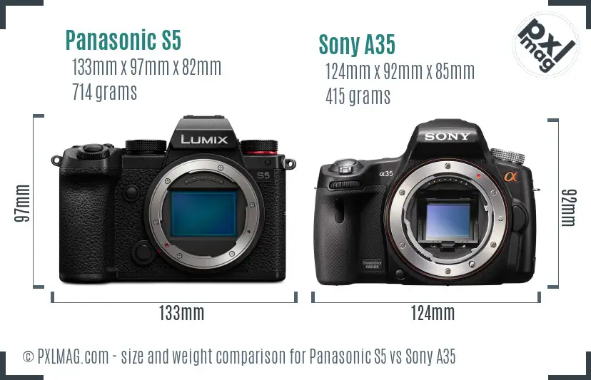 Panasonic S5 vs Sony A35 size comparison