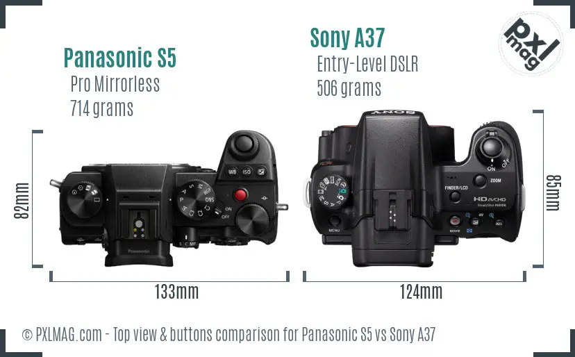 Panasonic S5 vs Sony A37 top view buttons comparison