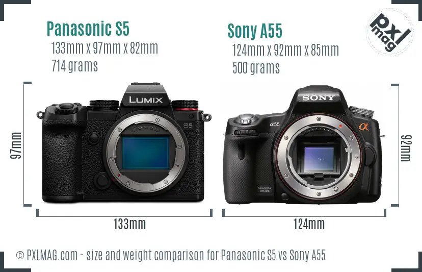 Panasonic S5 vs Sony A55 size comparison Panasonic S5 vs Sony A55 size comparison