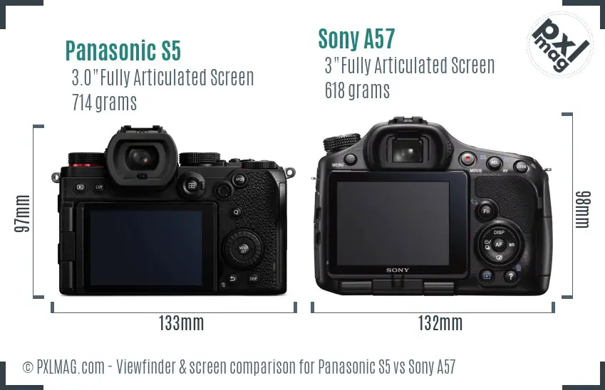 Panasonic S5 vs Sony A57 Screen and Viewfinder comparison Panasonic S5 vs Sony A57 Screen and Viewfinder comparison