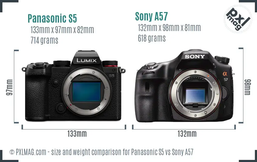 Panasonic S5 vs Sony A57 size comparison Panasonic S5 vs Sony A57 size comparison
