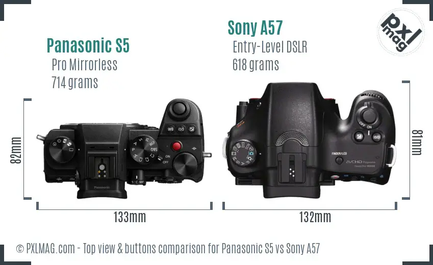 Panasonic S5 vs Sony A57 top view buttons comparison Panasonic S5 vs Sony A57 top view buttons comparison