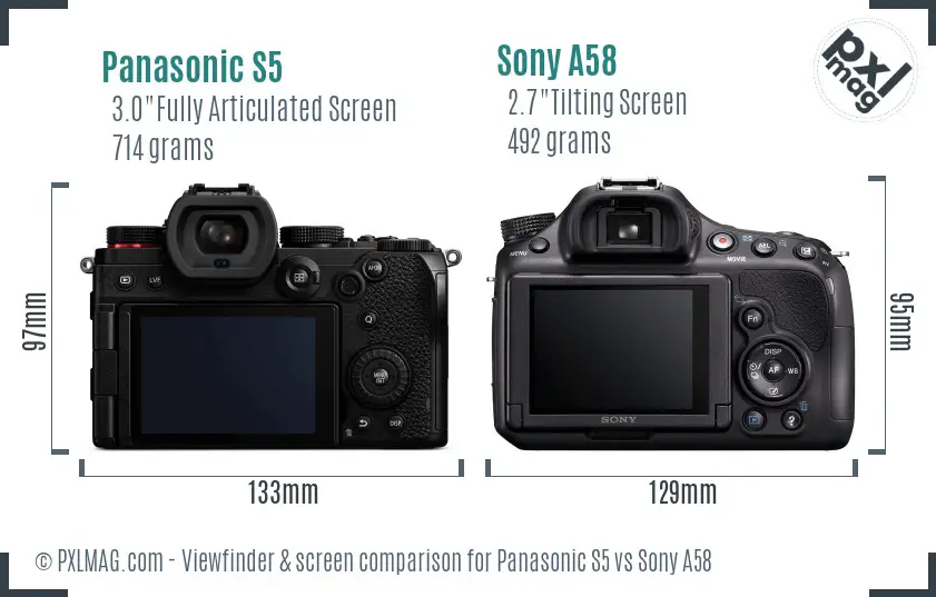 Panasonic S5 vs Sony A58 Screen and Viewfinder comparison