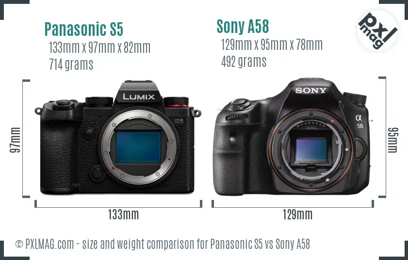 Panasonic S5 vs Sony A58 size comparison