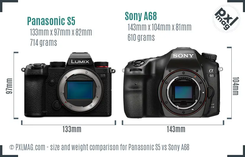 Panasonic S5 vs Sony A68 size comparison