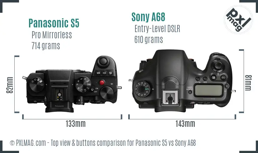 Panasonic S5 vs Sony A68 top view buttons comparison