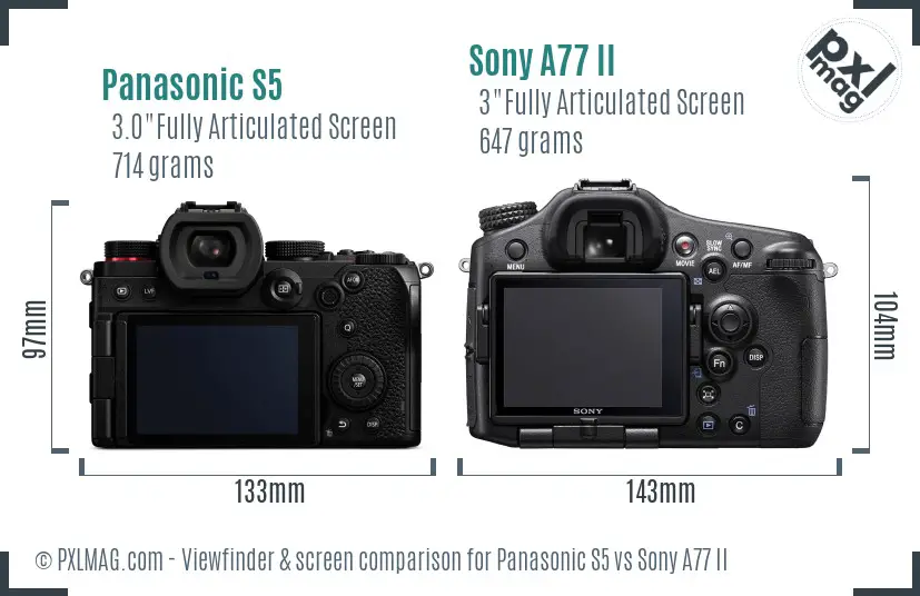 Panasonic S5 vs Sony A77 II Screen and Viewfinder comparison