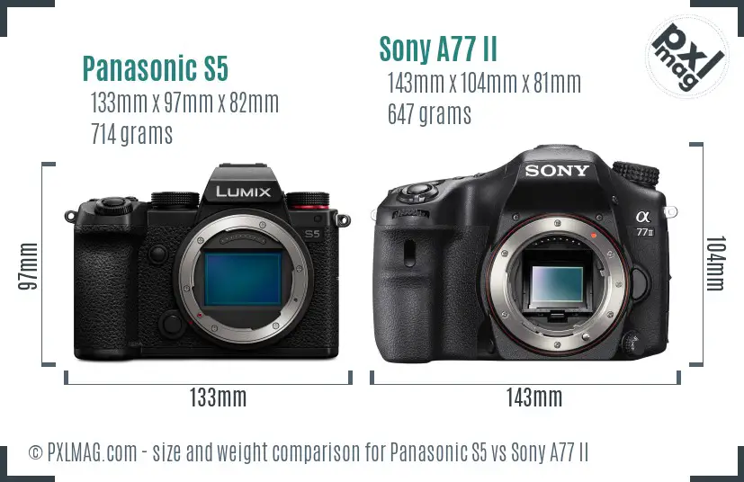 Panasonic S5 vs Sony A77 II size comparison