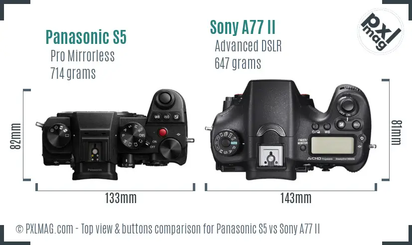 Panasonic S5 vs Sony A77 II top view buttons comparison