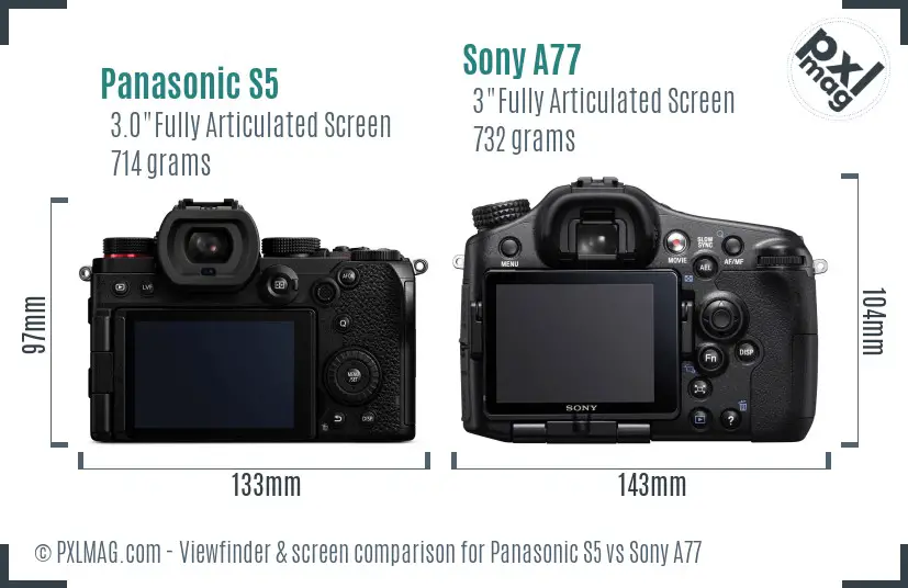 Panasonic S5 vs Sony A77 Screen and Viewfinder comparison