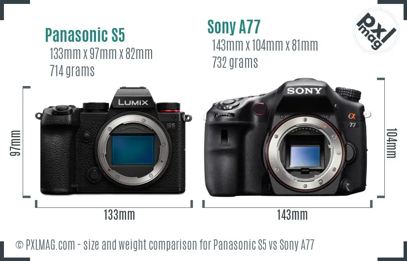 Panasonic S5 vs Sony A77 size comparison