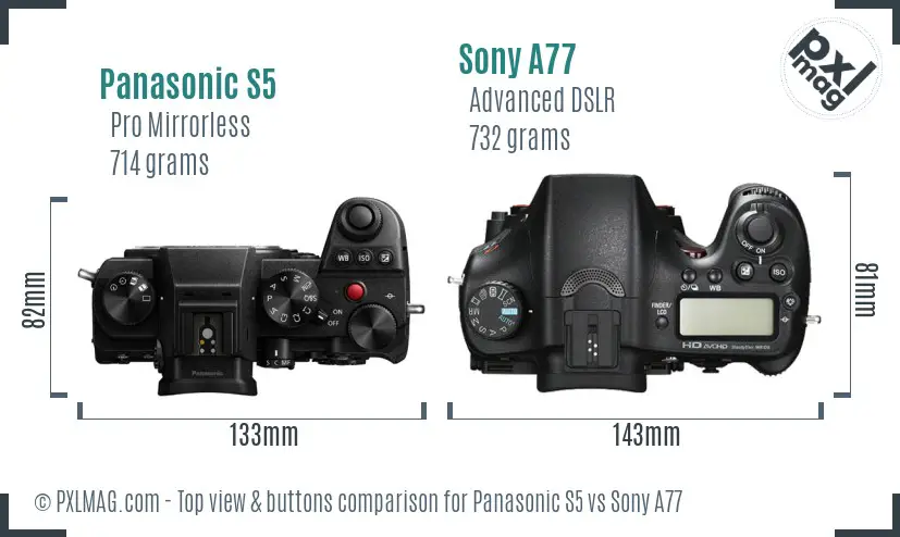 Panasonic S5 vs Sony A77 top view buttons comparison