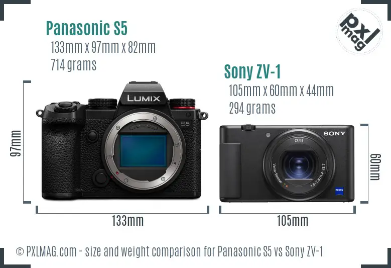 Panasonic S5 vs Sony ZV-1 size comparison