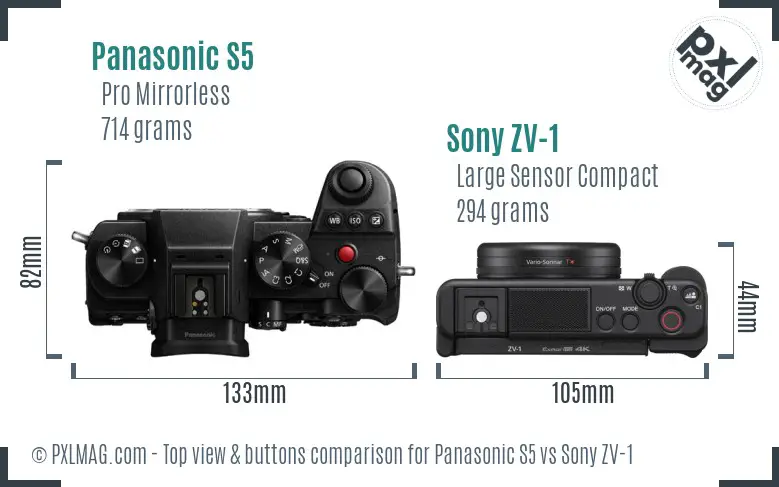 Panasonic S5 vs Sony ZV-1 top view buttons comparison