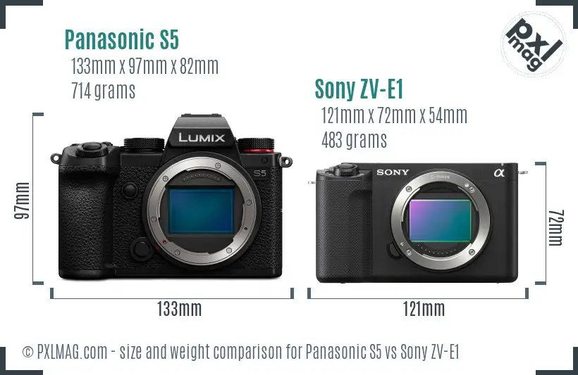 Panasonic S5 vs Sony ZV-E1 size comparison