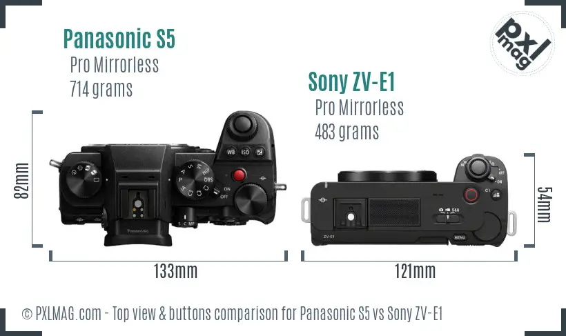 Panasonic S5 vs Sony ZV-E1 top view buttons comparison