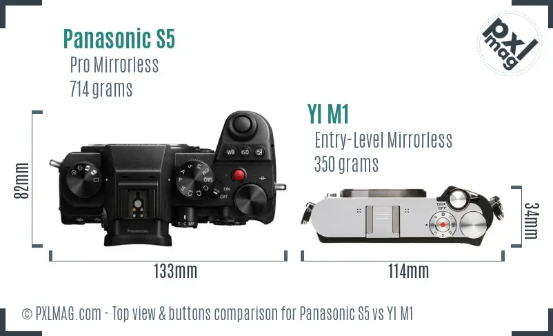 Panasonic S5 vs YI M1 top view buttons comparison