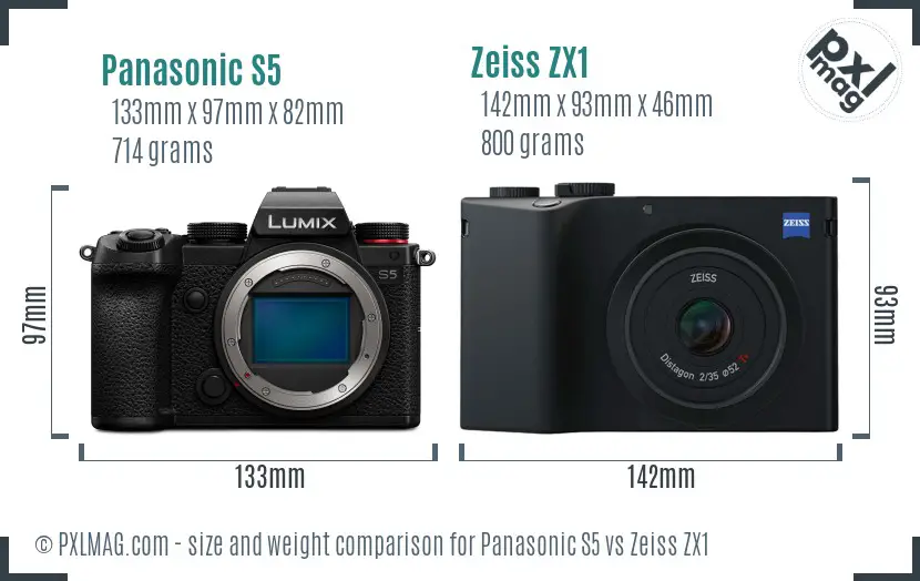Panasonic S5 vs Zeiss ZX1 size comparison