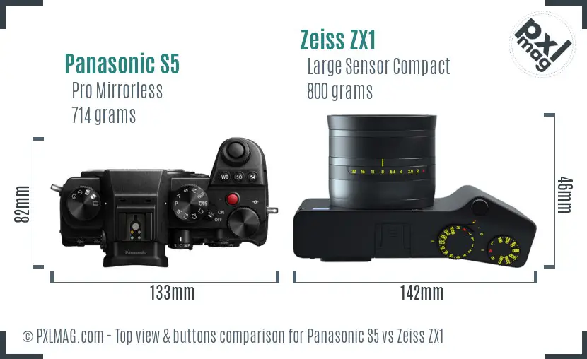 Panasonic S5 vs Zeiss ZX1 top view buttons comparison