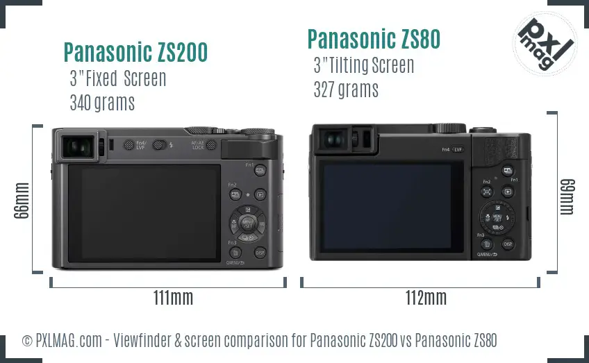 Panasonic ZS200 vs Panasonic ZS80 Screen and Viewfinder comparison