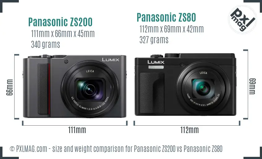 Panasonic ZS200 vs Panasonic ZS80 size comparison