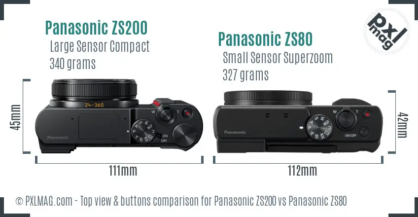 Panasonic ZS200 vs Panasonic ZS80 top view buttons comparison