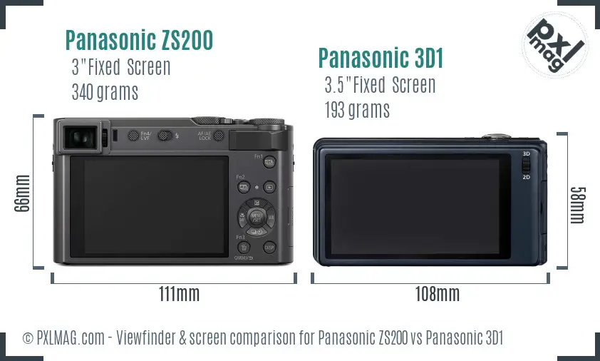 Panasonic ZS200 vs Panasonic 3D1 Screen and Viewfinder comparison