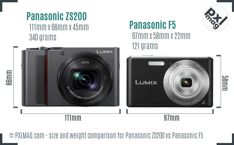 Panasonic ZS200 vs Panasonic F5 size comparison