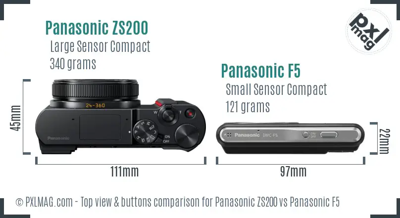 Panasonic ZS200 vs Panasonic F5 top view buttons comparison