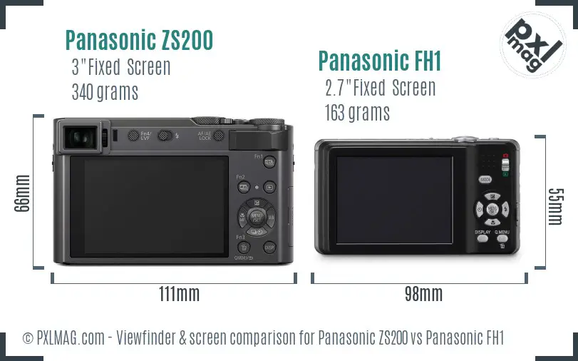Panasonic ZS200 vs Panasonic FH1 Screen and Viewfinder comparison