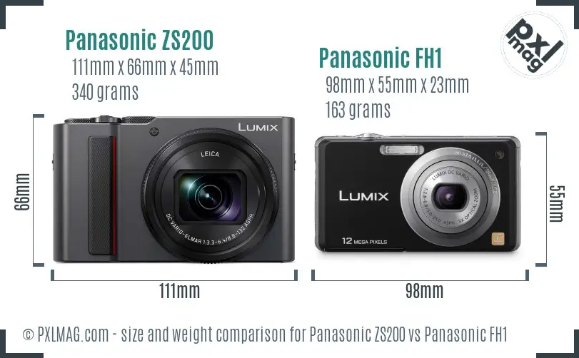 Panasonic ZS200 vs Panasonic FH1 size comparison