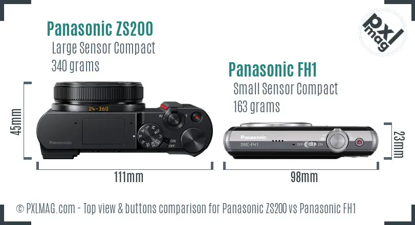 Panasonic ZS200 vs Panasonic FH1 top view buttons comparison