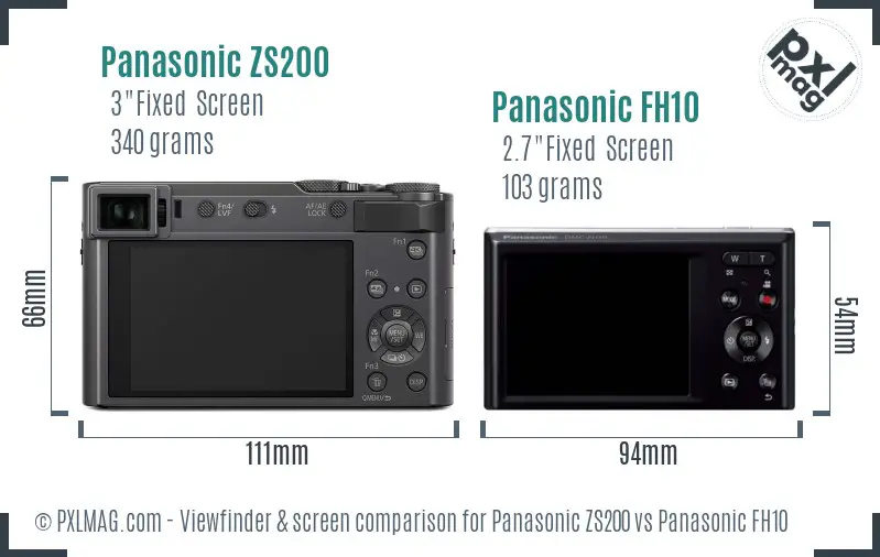 Panasonic ZS200 vs Panasonic FH10 Screen and Viewfinder comparison
