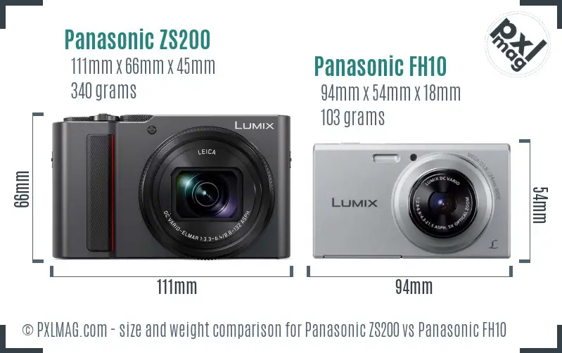 Panasonic ZS200 vs Panasonic FH10 size comparison
