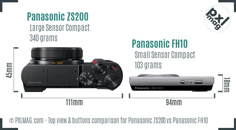 Panasonic ZS200 vs Panasonic FH10 top view buttons comparison