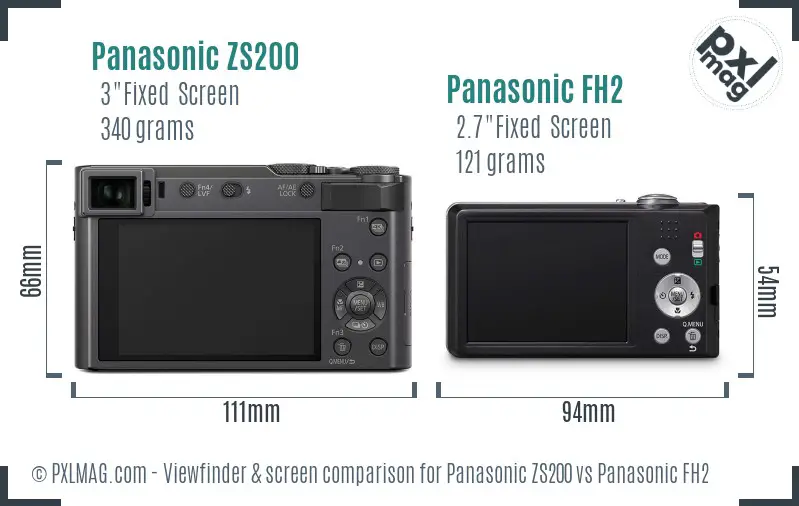 Panasonic ZS200 vs Panasonic FH2 Screen and Viewfinder comparison