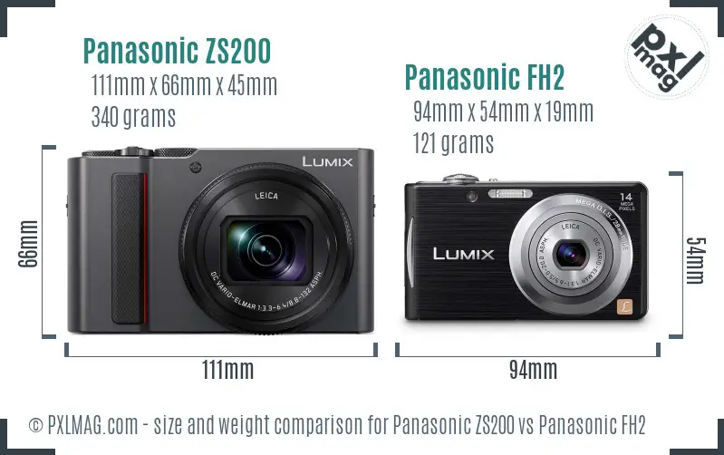 Panasonic ZS200 vs Panasonic FH2 size comparison