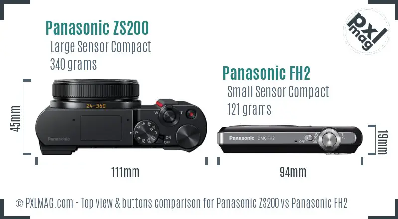 Panasonic ZS200 vs Panasonic FH2 top view buttons comparison