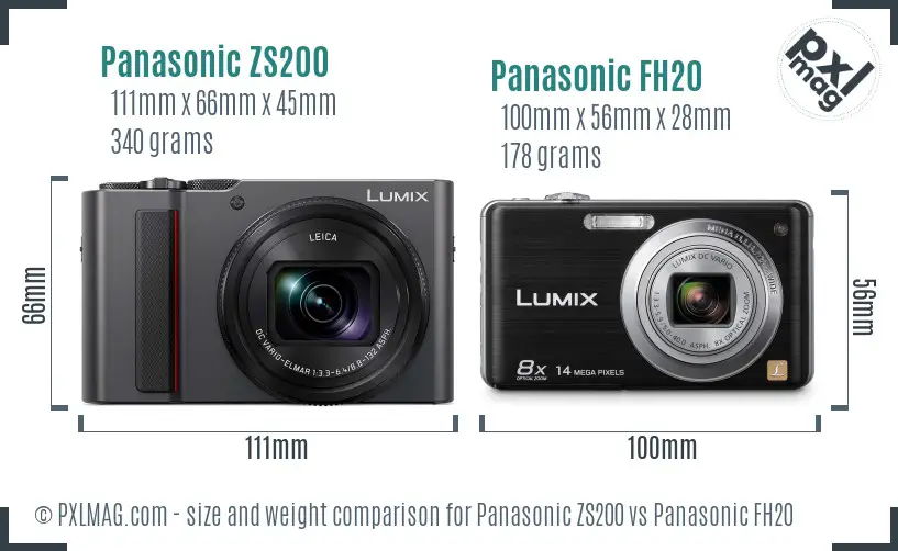 Panasonic ZS200 vs Panasonic FH20 size comparison