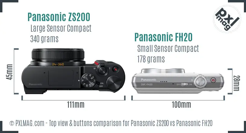 Panasonic ZS200 vs Panasonic FH20 top view buttons comparison