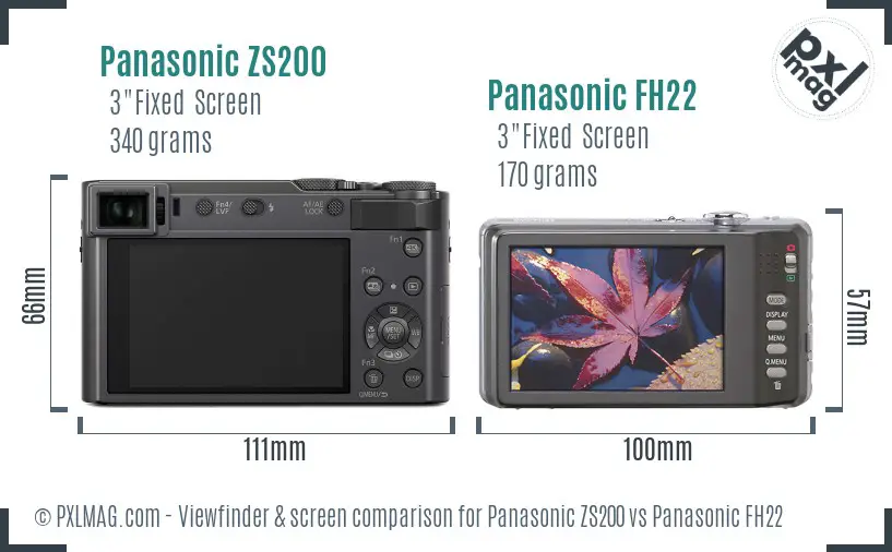 Panasonic ZS200 vs Panasonic FH22 Screen and Viewfinder comparison