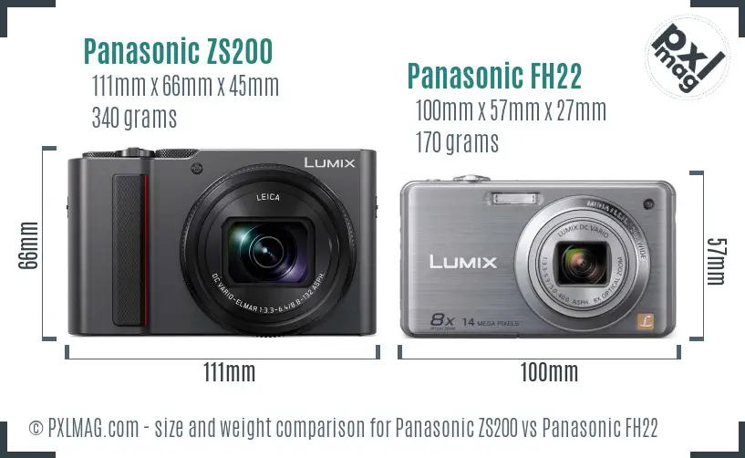Panasonic ZS200 vs Panasonic FH22 size comparison