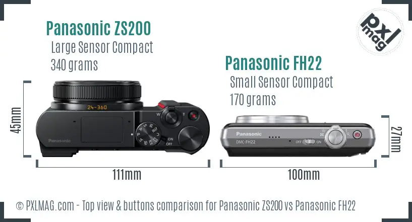 Panasonic ZS200 vs Panasonic FH22 top view buttons comparison